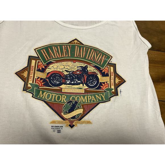 Vintage 1990 Harley Davidson Double 3D Emblem Tank Live To Ride Size Large - Picture 2 of 13